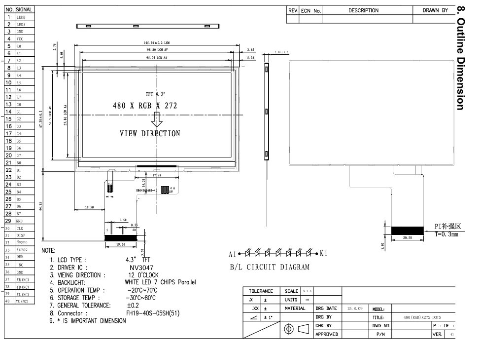 4.3' 24Bit Industrial TFT Resistive Touch Screen Module